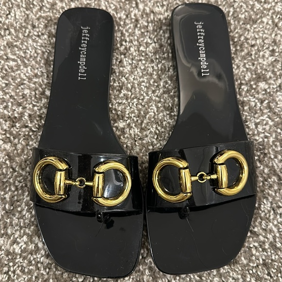 Jeffrey Campdell Flat Slides - Black and Gold Size 7 - Picture 4 of 5